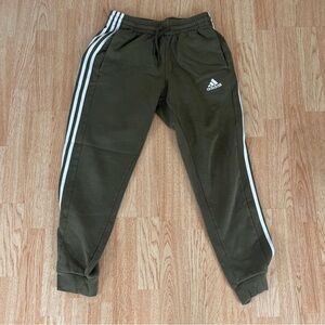 Adidas Olive Green Track Pants with Side Stripes
